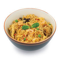 Mixed rice with chicken, pork, shrimps and mushrooms in Sambala sauce